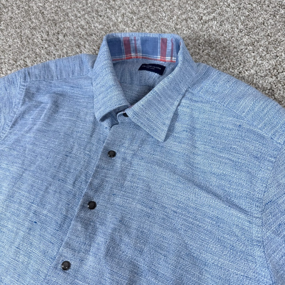 Proper Cloth Shirt Mens XXL Blue Cotton Linen Short Sleeve Coastal Button Up